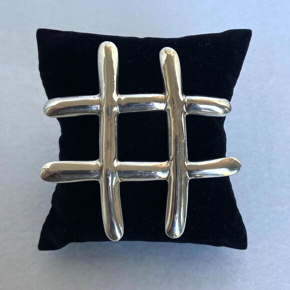 Sterling Silver 925 Large Hashtag Pound Symbol Brooch Pendant Necklace FLAW 17" - Picture 14 of 16